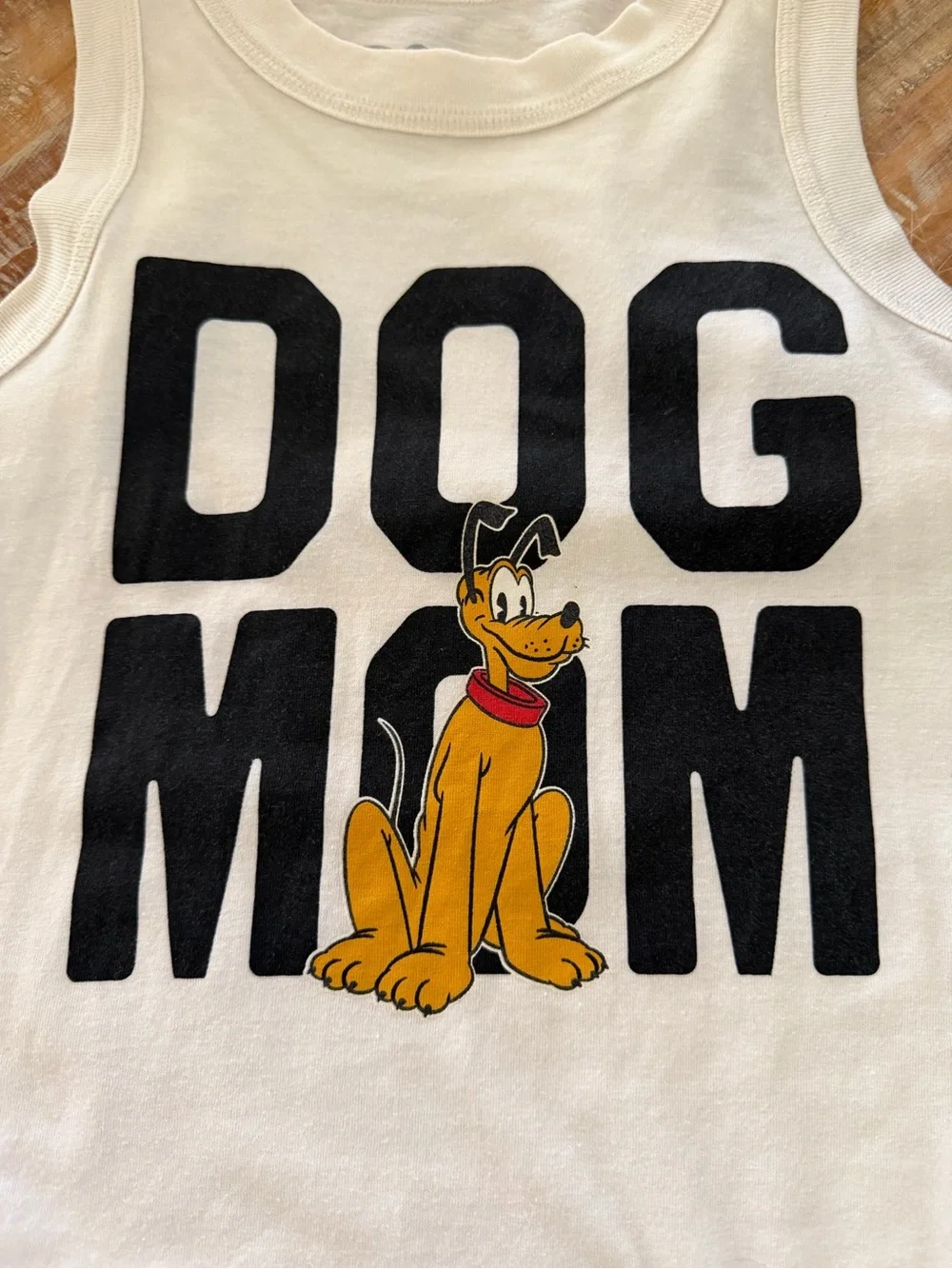 Disney White Dog Mom Tank with Yellow Pluto Graphic